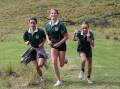 13 girls event - Dahlia (5th), Dakoda (6th) and Bella (7th), taking on the last uphill to the finish. Photo Vic Silk