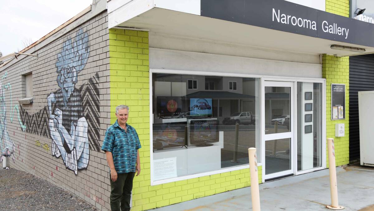 Jane Barney outside the Narooma Gallery where her exhibition is housed. Photo Vic Silk