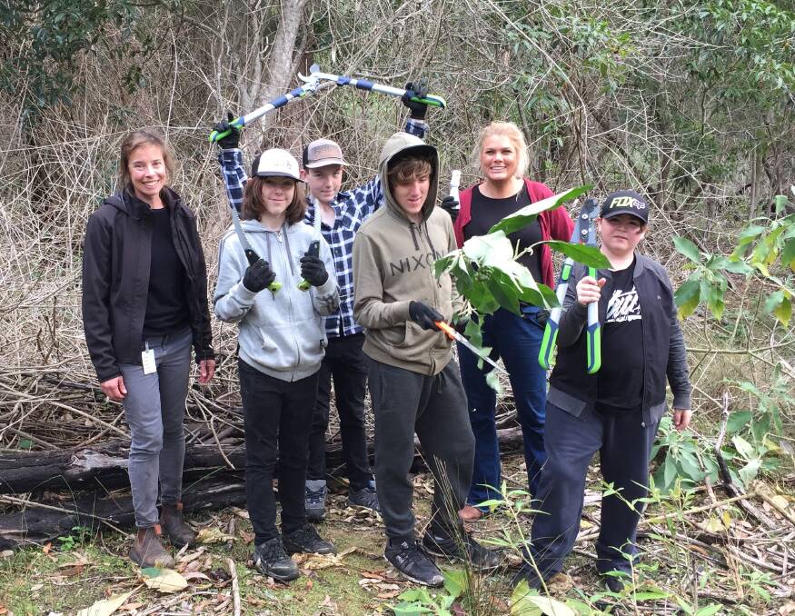 BIG EFFORT: Year 8 Links to Learning students planted more than 80 native plants at Narooma’s Little Lake. 