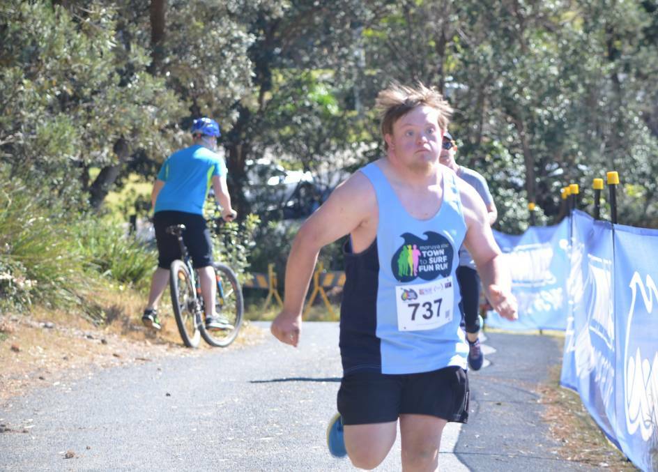 Lucas "Stayer" Stabback, just kept pushing to the end of the 8km Moruya Town to Surf Fun Run on Sunday.