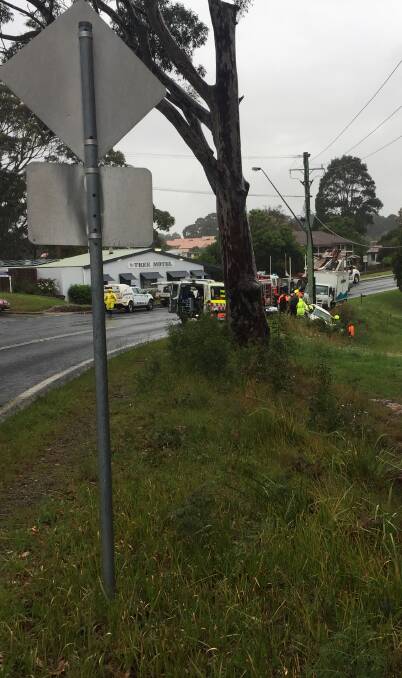 The scene on the Princes Highway near Costin St on Wednesday afternoon, November 7. A person was trapped for about 30 minutes.