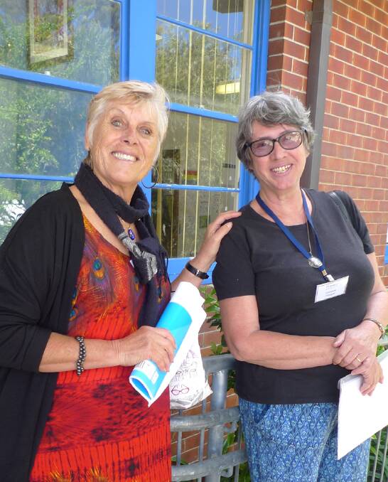Clare Hooper (right) says goodbye to teaching ethics classes at Narooma Public School, but Ange Ulrichsen (left) joins the teaching team next week.