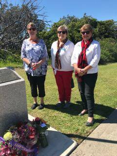 Duesbury Remembrance Day: Quota Narooma members Jenny Helmore, Sue Fahey and Sally Davey at the service. 
