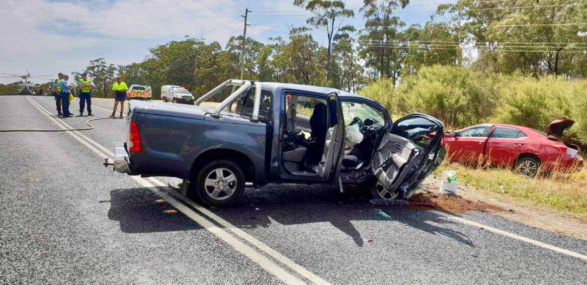 TWO TRAPPED: Drivers of a Hilux and a Camry were freed by emergency services after colliding near the Brou Tip Road turnoff on Sunday, October 14. Photo NSW Fire and Rescue.