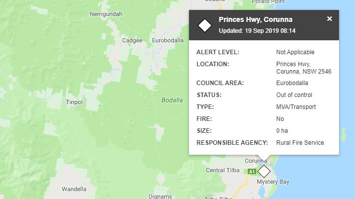 Fire Near Me reports a crash on the Princes Highway.