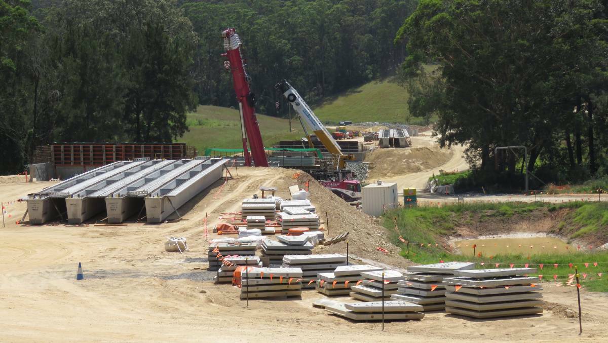 About $45 million in funding for 0ngoing roadworks on the Princes Highway at Dignams Creek, south of Narooma, were confirmed in the 2018 NSW Budget.  David Andrew took this picture of bridge works in late January.