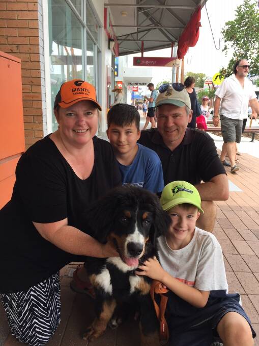 The hound who kicked it all off: Fiona, Callum, Jeff and Max Webb with the larger-than-life puppy Leo. At five months, is he the most handsome hound on holiday?