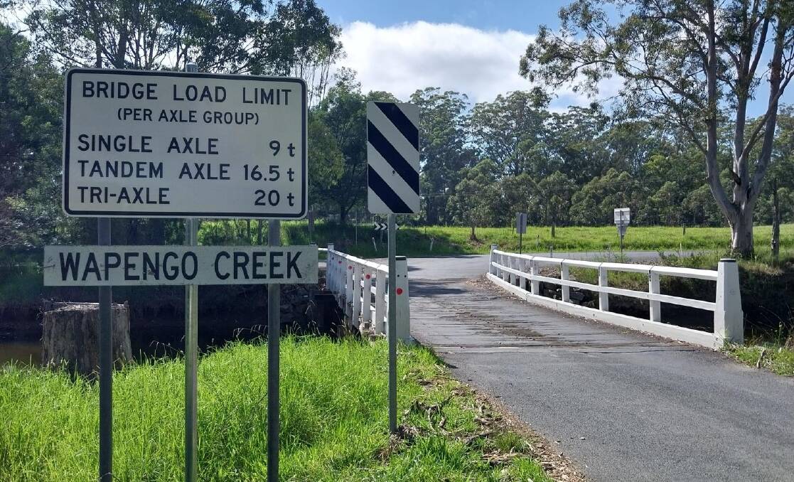 Wapengo Creek bridge and its new bridge load limits. Picture supplied