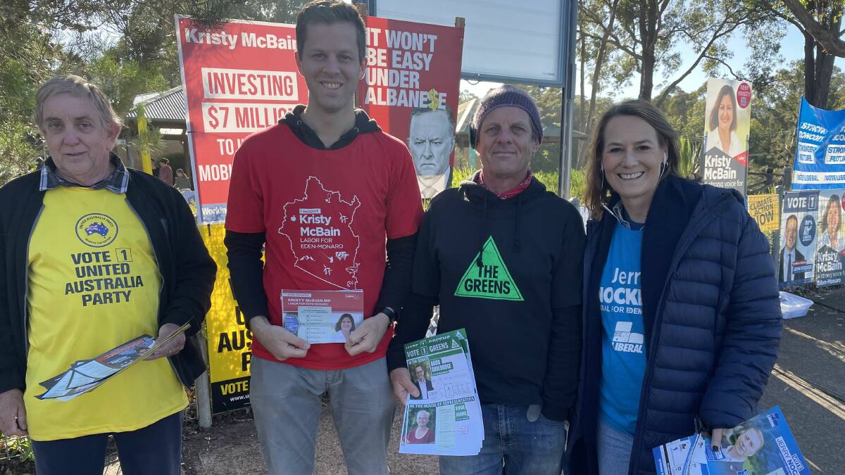 At Pambula Public School are (from left) Steve Jeffries, Simon Daly, Geoff Ward and Rebecca Fox. Photo: Ben Smyth