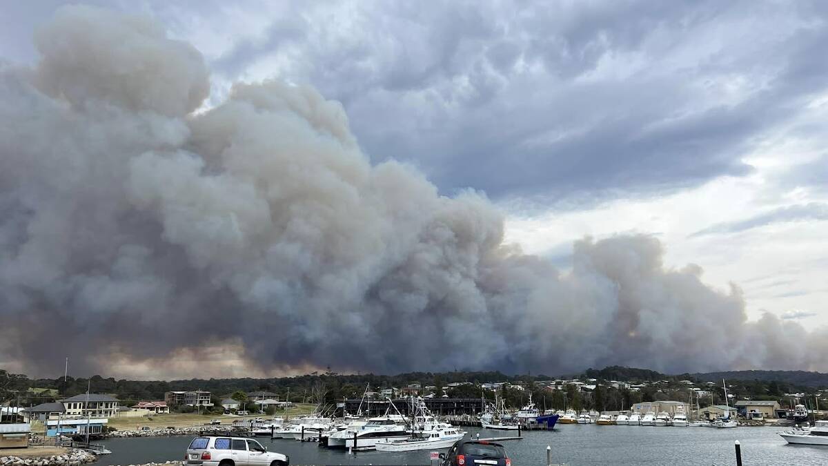 Smoke plume over Bermagui, Tuesday, October 3. Picture by Ducky Radford