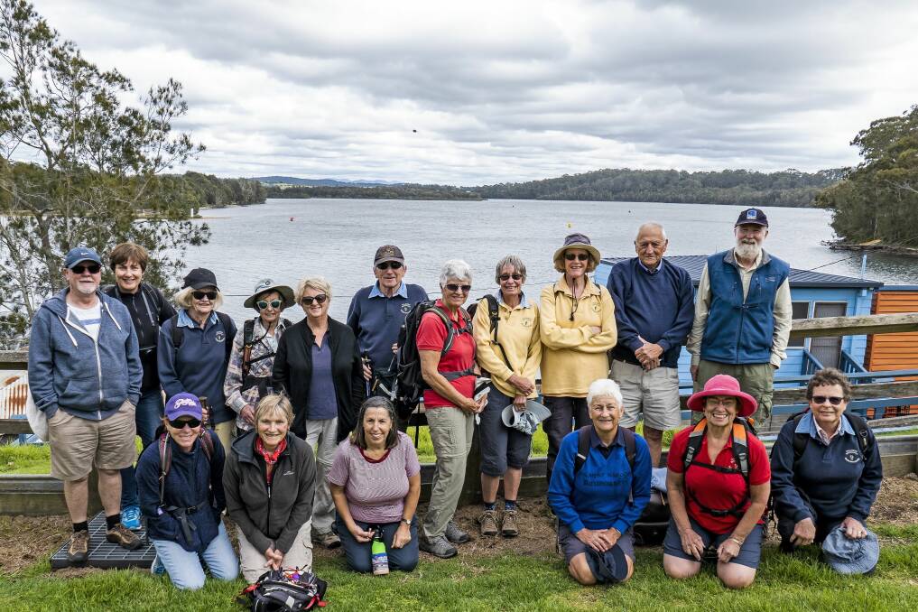 GREAT VIEWS: The group pose for a photo at the Tuross Head Boatsheds.