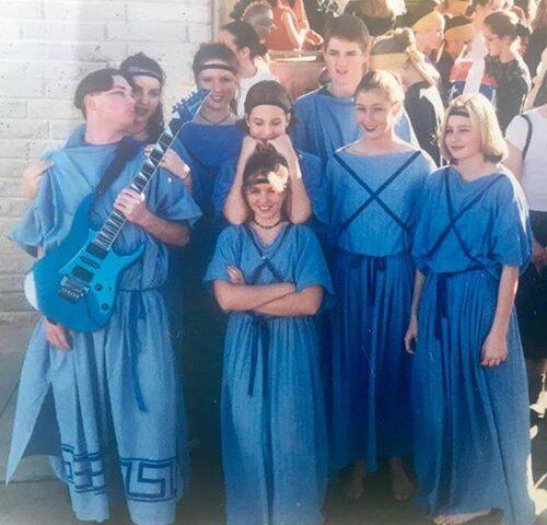 Gemma Cosgrave (centre front) at Narooma High School's Big Gig performance in 1996. 