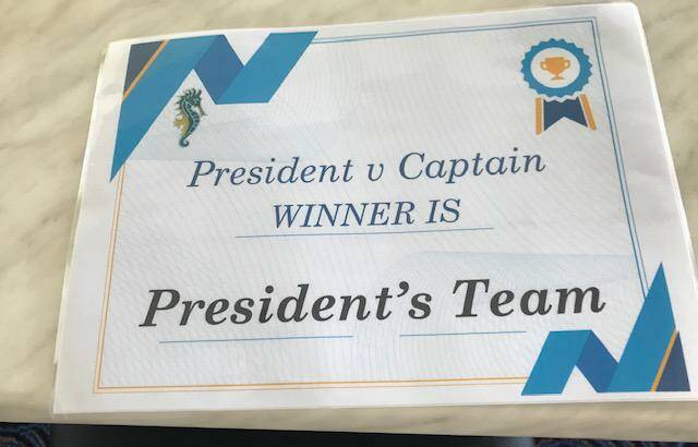 Winner certificate to Presidents Team.