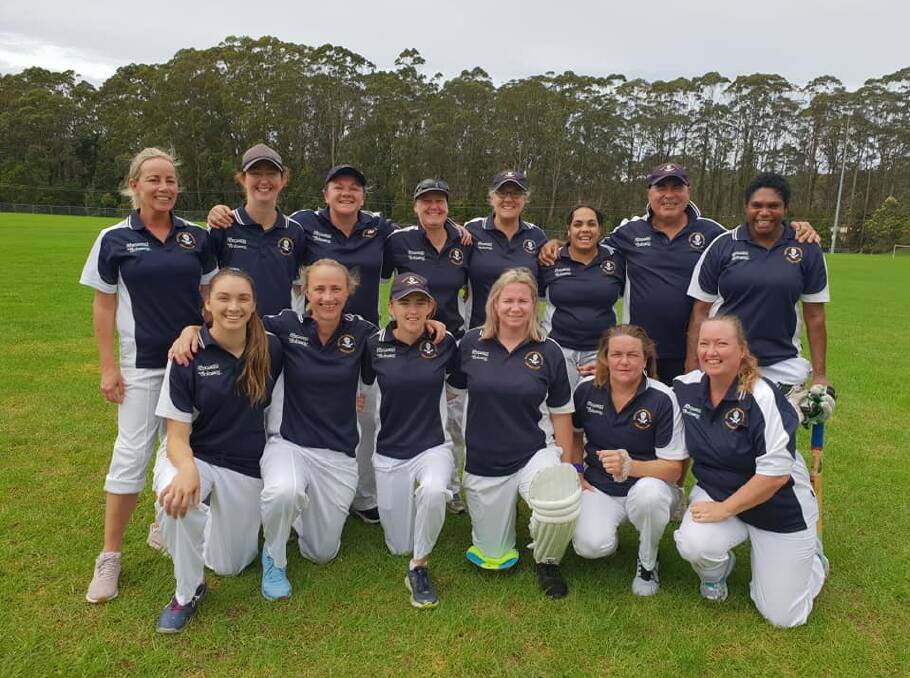 Too strong: Pirates women's cricket team with coach Frank Caruana after their win over Tathra on Sunday.