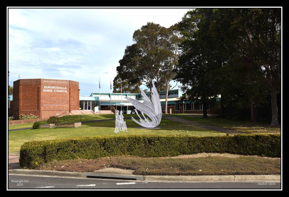 An in-situ concept of Terrance Plowright OAMs sculpture, titled Ocean, commissioned and donated by Basil Sellers OAM as a gift to the community. The concept people are for scale and are not part of the sculpture. Image: Terrance Plowright OAM.