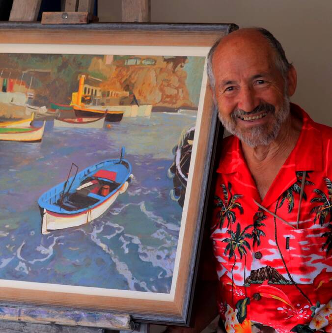 Boat-iful painting: MACS artist Giovanni Carrus of Central Tilba is donating his boat painting to the Boats Afloat event committee as a raffle prize. Image: Supplied.