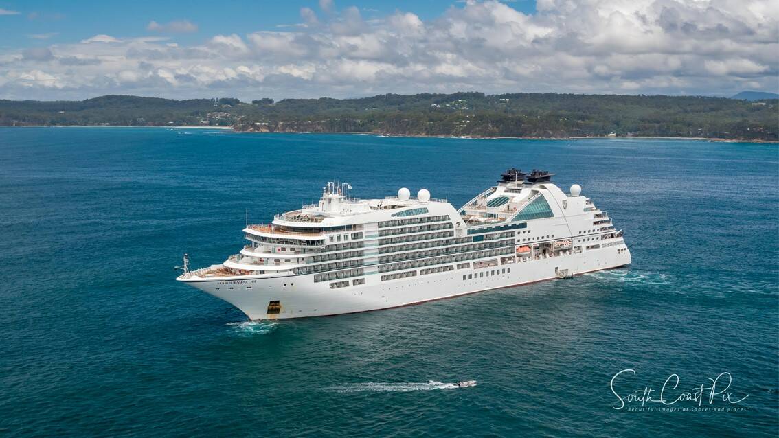 Seabourn Encore returns to Batemans Bay for the second time next week, bringing more than 500 passengers. Image: South Coast Pix.