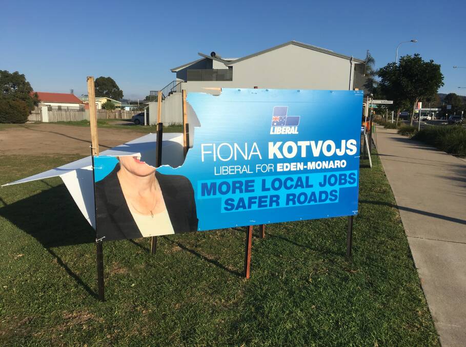 Campaign signage at Narooma. 