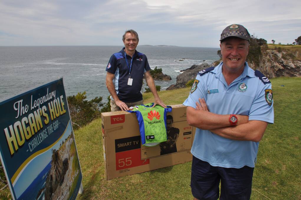 PCYC Far South Coast Club Manager Peter Cross and senior constable youth case manager Greg Curry excited for the Hogan's Hole challenge. 