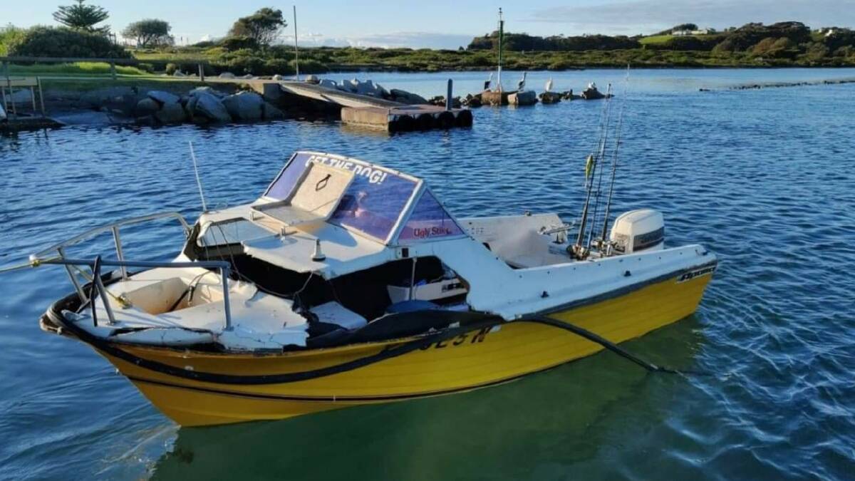Witnesses say the two men were lucky to make it back to shore in their damaged boat. Image: Supplied. 