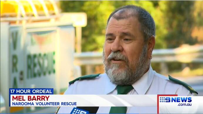 A screenshot of Narooma Rescue Squad VRA training officer Mal Barry featuring on Nine News' evening segment on Friday, June 7.