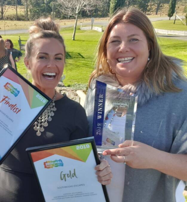 Business sucess: Chloe Mulder and Sally Bouckley of Southbound Escapes at the recent Regional Tourism Awards. Picture: Supplied.