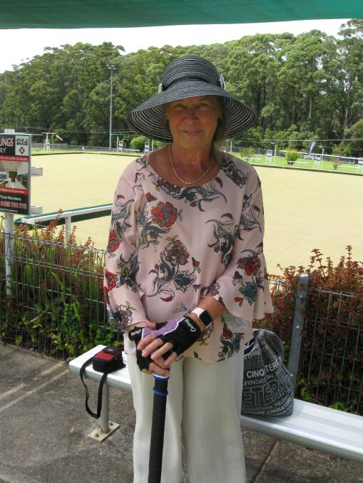 Cathy Sforcina after her first win in a singles golf croquet match in game 7 of golf croquet.