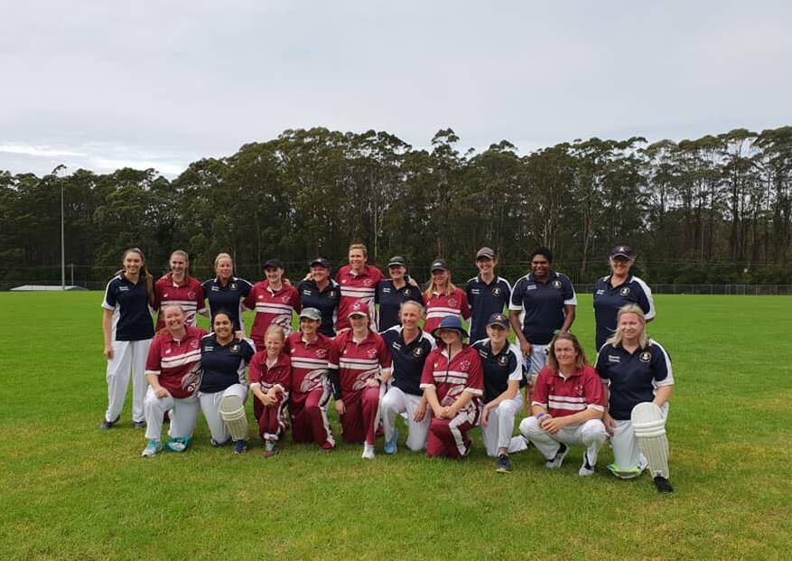 Competitors: The Southern Eurobodalla and Tathra women's cricket sides get together for a group photo after Sunday's game.