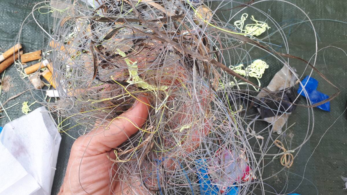 WHAT A MESS: Fishing line found at the Moruya Breakwall.