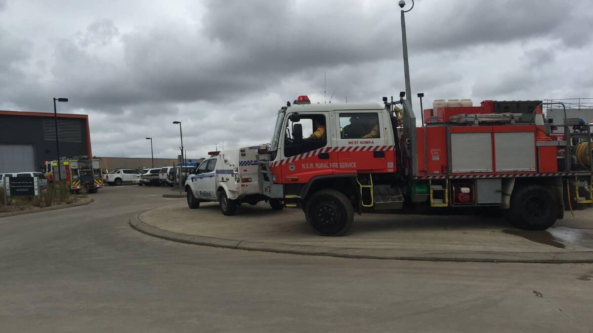 FIRE: Emergency Service crews at the South Nowra jail on Wednesday morning.