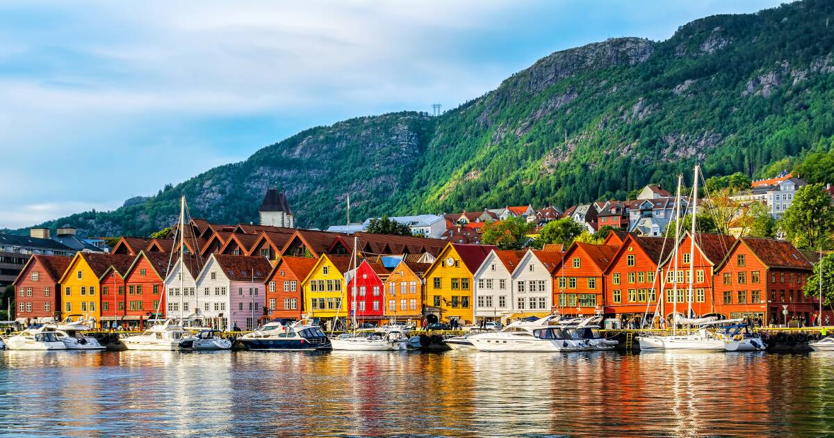 Norway's Bergen, the City of Seven Mountains, is home to colourful warehouses lining the waterfront. Picture: Shutterstock 