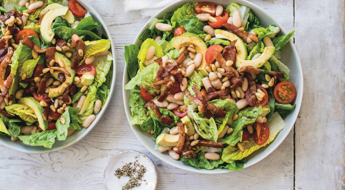 Avocado, crispy bacon and white bean salad. Picture: Smith & Gilmour
