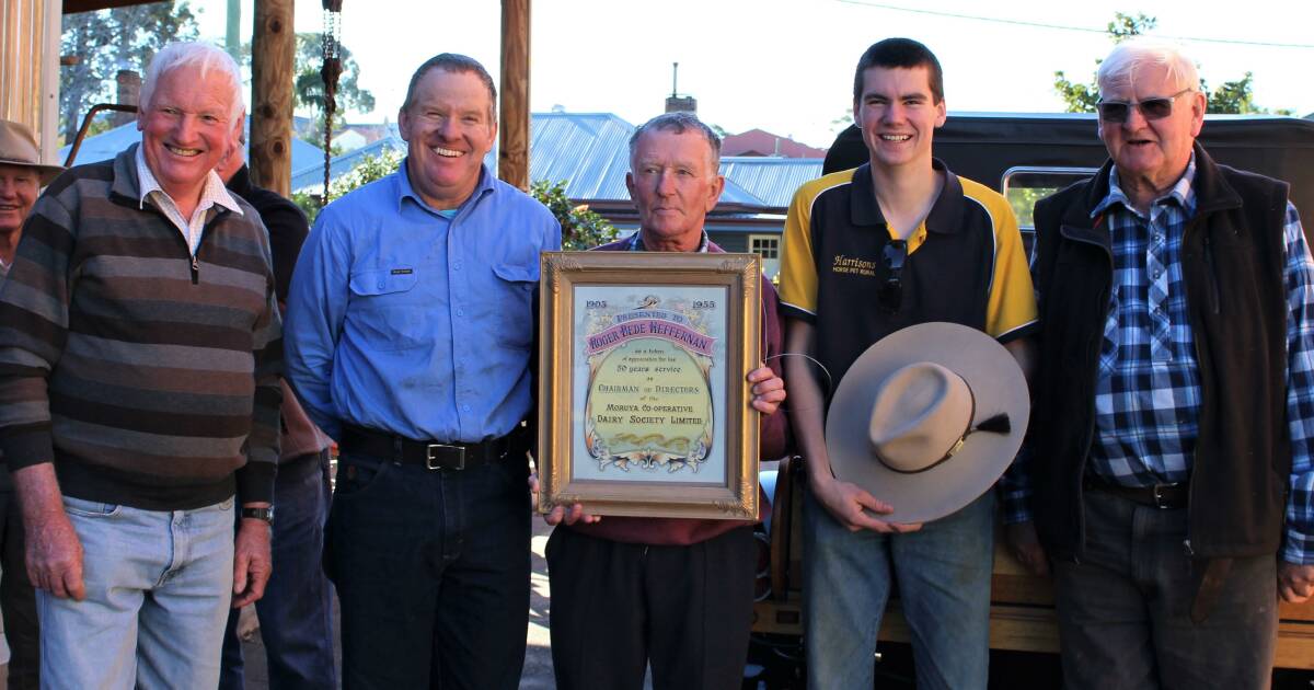 HEFFERNAN GENERATIONS: Steve, Jason, Bede, Peter and Cletus Heffernan had a family get-together for the opening of Milk: The River of Life, at the Moruya Museum on Saturday.