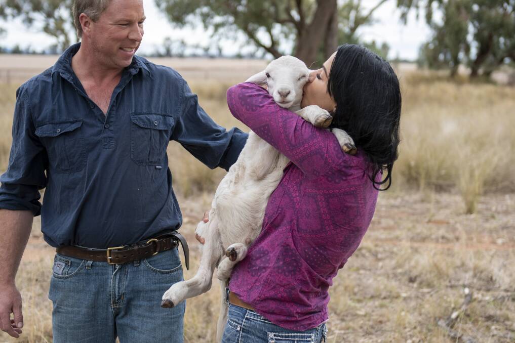 Andrew Coleman is enjoying sharing his Narromine farm with Claire Saunders, who grew up on a farm in Tasmania. Picture by Belinda Soole Andrew Coleman is enjoying sharing his Narromine farm with Claire Saunders, who grew up on a farm in Tasmania. Picture by Belinda Soole