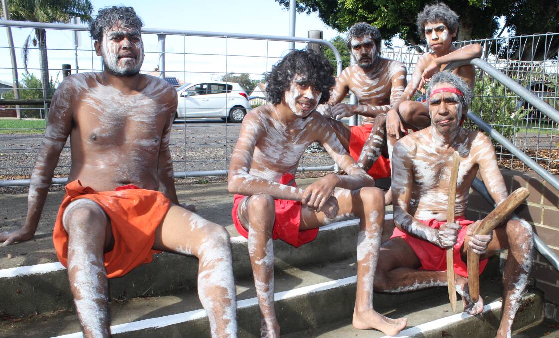 CAPTIVATING: Wallaga Lake elder Warren Foster Sr (front right) with the Gulaga Dancers troupe in full ochre in Tathra, 2016. Picture: Alasdair McDonald