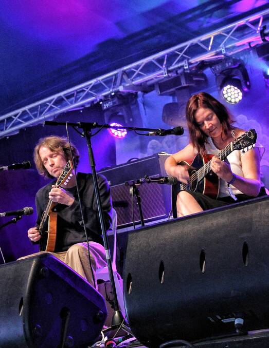 SHOWSTOPPER: Luke Plumb and Kate Burke launch into one of their songs at this year's National Folk Festival. 