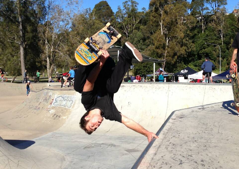 AIRBORNE: Pro skateboarder Sam Giles in action at Broulee at a past Tri Series event.