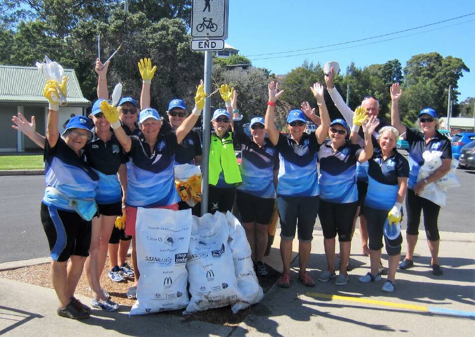 CLEANING UP: Thea Yates, Kathy Bunyan, Sally Davey, Phyllis Jost, Allison Steele, Libby Shortridge, Carol Meindl, Heather McMillan, Jenny Troy, Ed Proudfoot, Diana Morgan, Jo Moxon of the Narooma Bluewater Dragons worked to clean up Quota Park for Clean Up Australia Day in 2018.