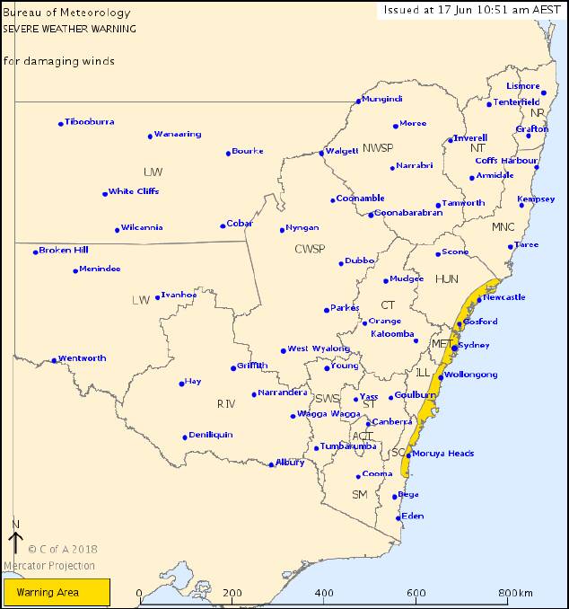 WEATHER WARNING: A severe weather warning has been issued for the Eurobodalla Coast on Sunday, with strong gusty winds forecast throughout the region. 