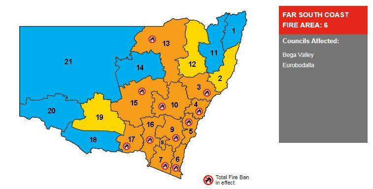 FIRE BAN: A Total Fire Ban has been declared for the Far South Coast on Sunday, March, 18.