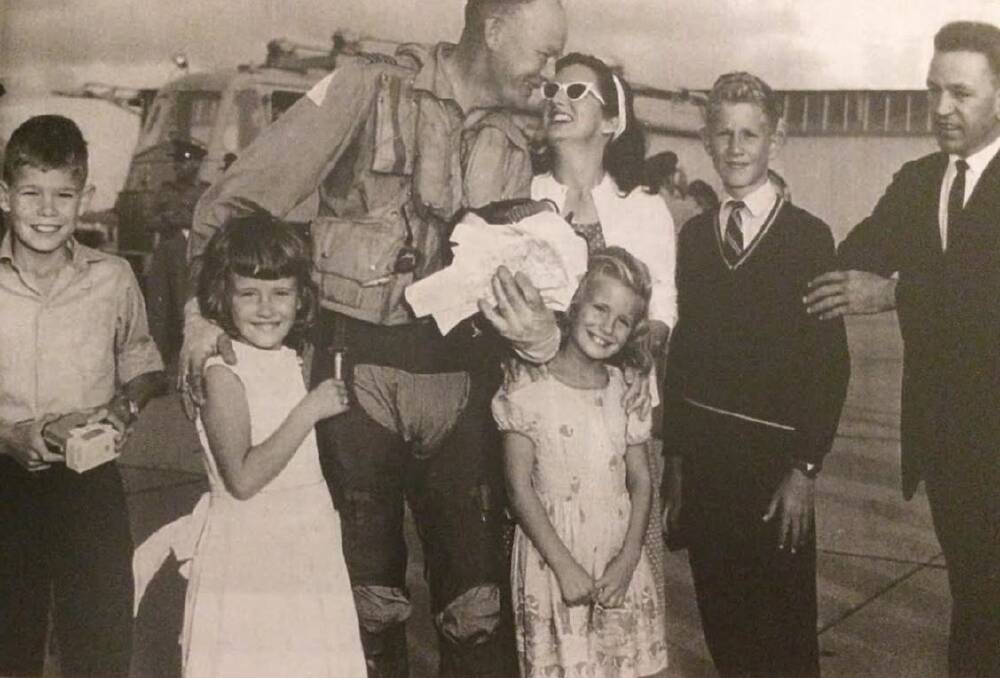 FAMILY MAN: Fred Barnes with his family after delivering the first RAAF Mirage from Avalon to Williamtown, February 1964.