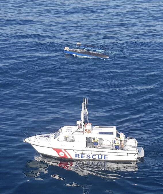 OVERTURNED BOAT: Emergency crews have conducted an air and sea search after an overturned boat was found near Batemans Bay on Tuesday, January 15. Photo: Westpac Life Saver 23.