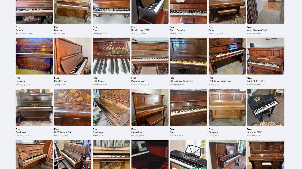 There are dozens of free pianos listed on Facebook marketplace around the Illawarra and surrounds on January 26. 