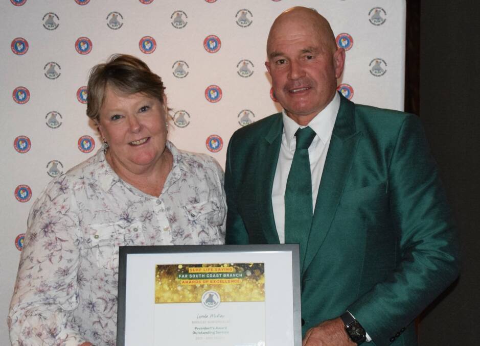 Lifesaving award: President's Award winner Lynda McKay from Broulee receiving her award from FSC Branch President Tony Rettke. Picture: supplied