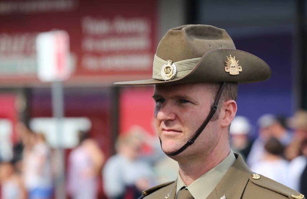 Corporal Michael Gordon of the 5th Engineers wearing the iconic Australian 'slouch hat' during Anzac commemorations on the Far South Coast.