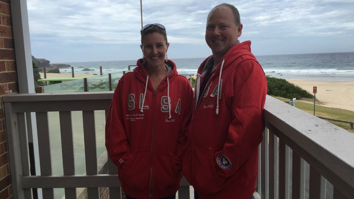WELCOME:  Narooma SLSC volunteers, merchandise officer Leichelle McCaughtrie and club secretary Glenn Bywater, are ready to welcome all visitors and returning members to the club for Open Day and registration. 