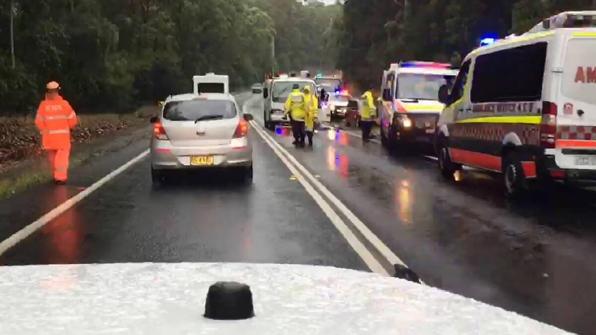 BODALLA ACCIDENT: A still image from video sent to the Narooma News of the accident south of Bodalla. 