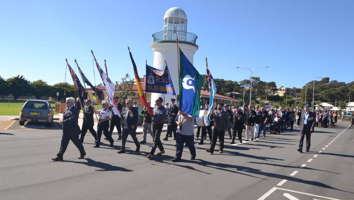 The Anzac Day march at Narooma last year. 