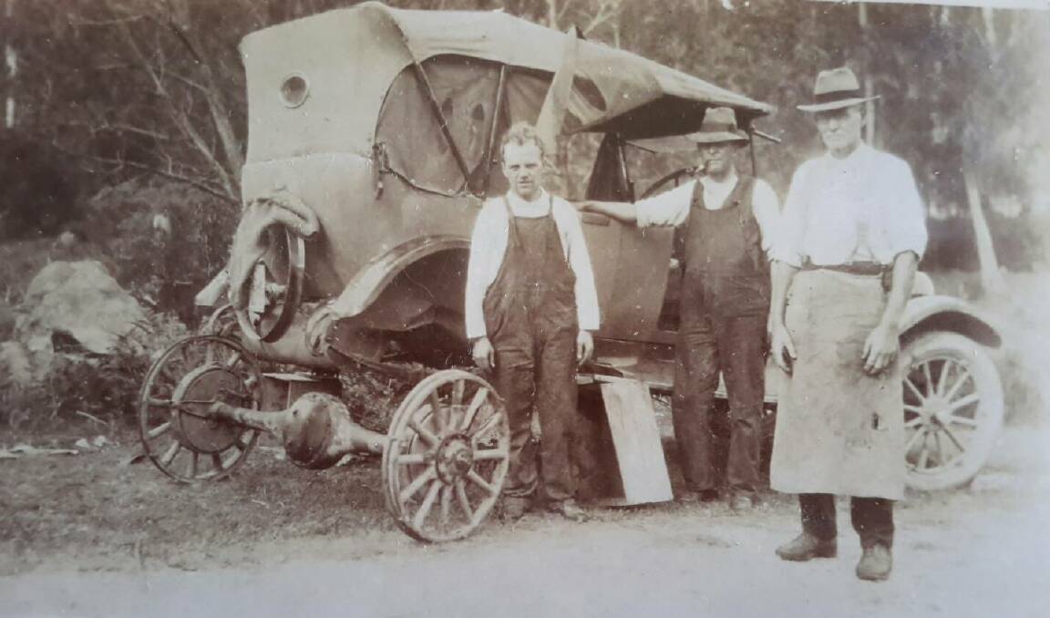 DIFF DISTRESS: This photo from the Ian Grumley collection shows a Model T Ford in need of a blacksmith when the Princes Highway went through Wagonga.