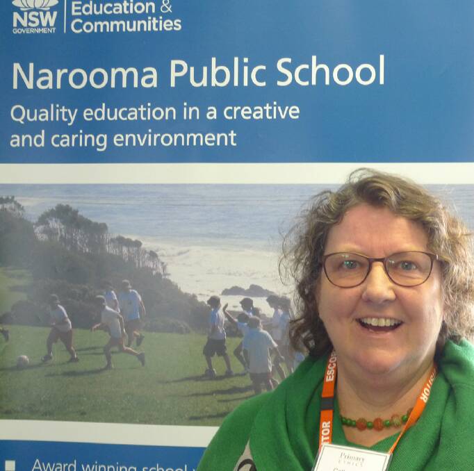 NEW TEACHER: Local woman Cathie Muller starts her first day as an ethic teacher at Narooma Public School. 